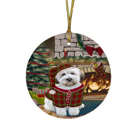 The Stocking was Hung Wheaten Terrier Dog Round Flat Christmas Ornament RFPOR56015