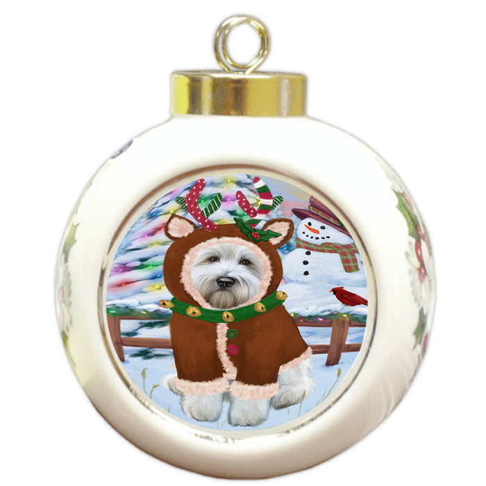 Christmas Gingerbread House Candyfest Wheaten Terrier Dog Round Ball Christmas Ornament RBPOR56953