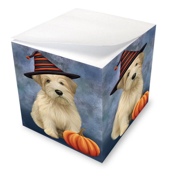 Happy Halloween Wheaten Terrier Dog Wearing Witch Hat with Pumpkin Note Cube NOC56397