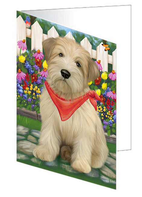 Spring Floral Wheaten Terrier Dog Handmade Artwork Assorted Pets Greeting Cards and Note Cards with Envelopes for All Occasions and Holiday Seasons GCD60878