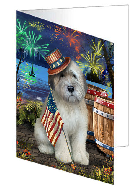 4th of July Independence Day Fireworks Wheaten Terrier Dog at the Lake Handmade Artwork Assorted Pets Greeting Cards and Note Cards with Envelopes for All Occasions and Holiday Seasons GCD57791