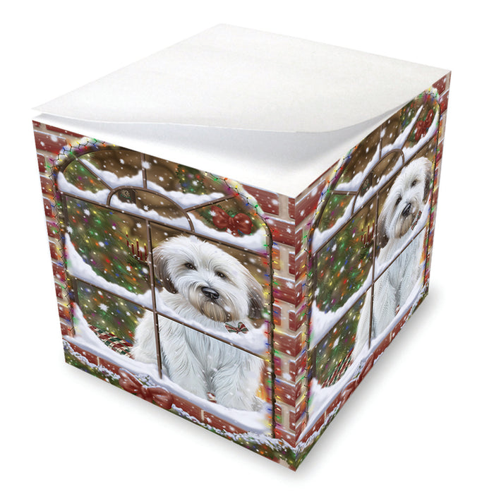 Please Come Home For Christmas Wheaten Terrier Dog Sitting In Window Note Cube NOC55298