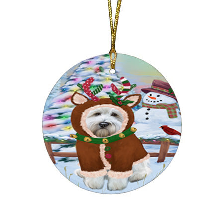 Christmas Gingerbread House Candyfest Wheaten Terrier Dog Round Flat Christmas Ornament RFPOR56953