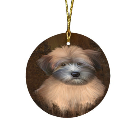 Rustic Wheaten Terrier Dog Round Flat Christmas Ornament RFPOR54492