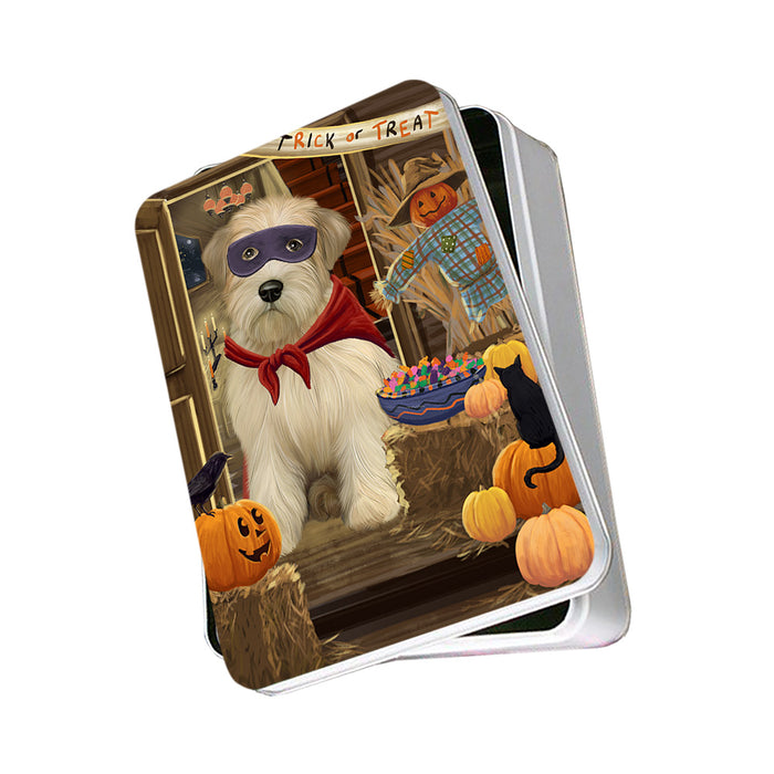 Enter at Own Risk Trick or Treat Halloween Wheaten Terrier Dog Photo Storage Tin PITN53340