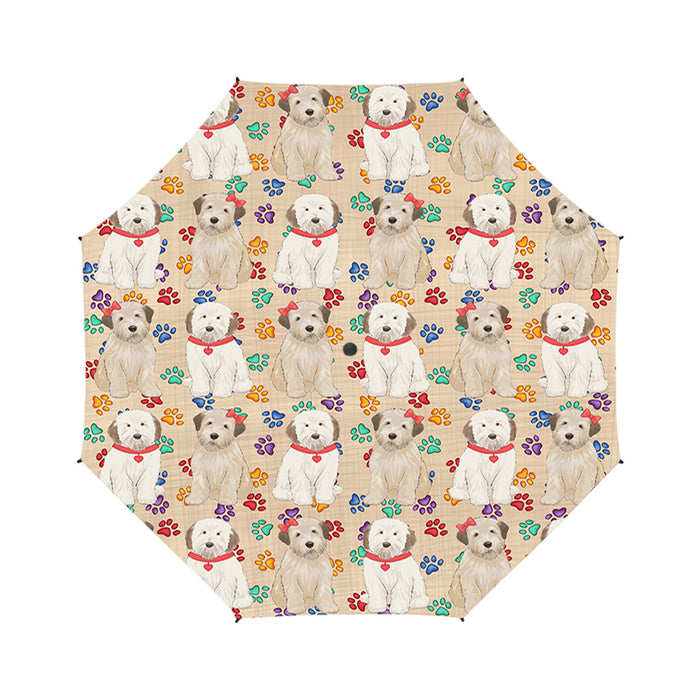 Rainbow Paw Print Wheaten Terrier Dogs Red Semi-Automatic Foldable Umbrella