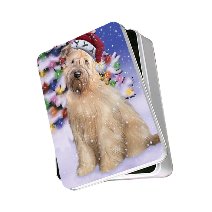 Winterland Wonderland Wheaten Terrier Dog In Christmas Holiday Scenic Background Photo Storage Tin PITN53729