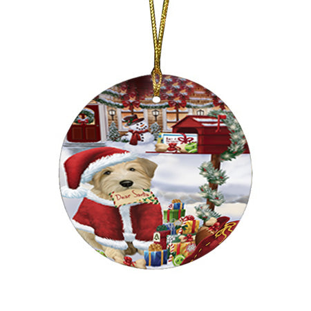 Wheaten Terrier Dog Dear Santa Letter Christmas Holiday Mailbox Round Flat Christmas Ornament RFPOR53550