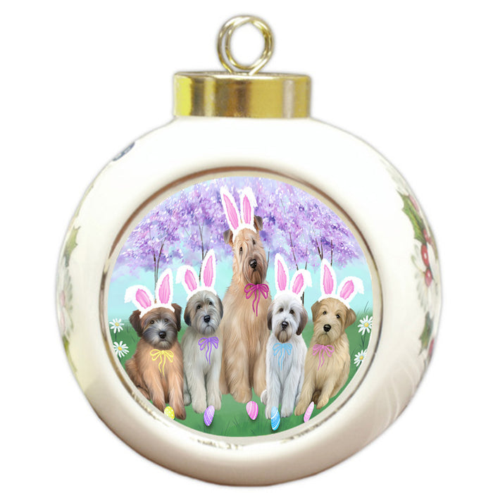 Easter Holiday Wheaten Terriers Dog Round Ball Christmas Ornament RBPOR57353