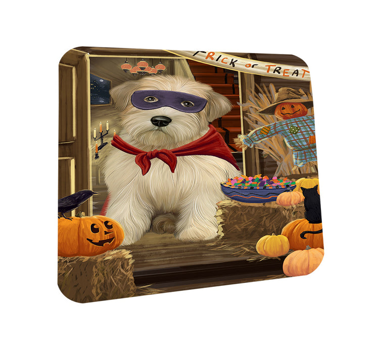 Enter at Own Risk Trick or Treat Halloween Wheaten Terrier Dog Coasters Set of 4 CST53298