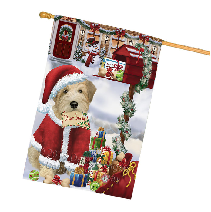 Wheaten Terrier Dog Dear Santa Letter Christmas Holiday Mailbox House Flag FLG53757