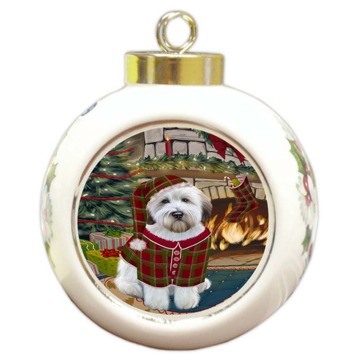 The Stocking was Hung Wheaten Terrier Dog Round Ball Christmas Ornament RBPOR56015