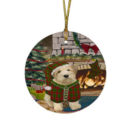 The Stocking was Hung Wheaten Terrier Dog Round Flat Christmas Ornament RFPOR56016