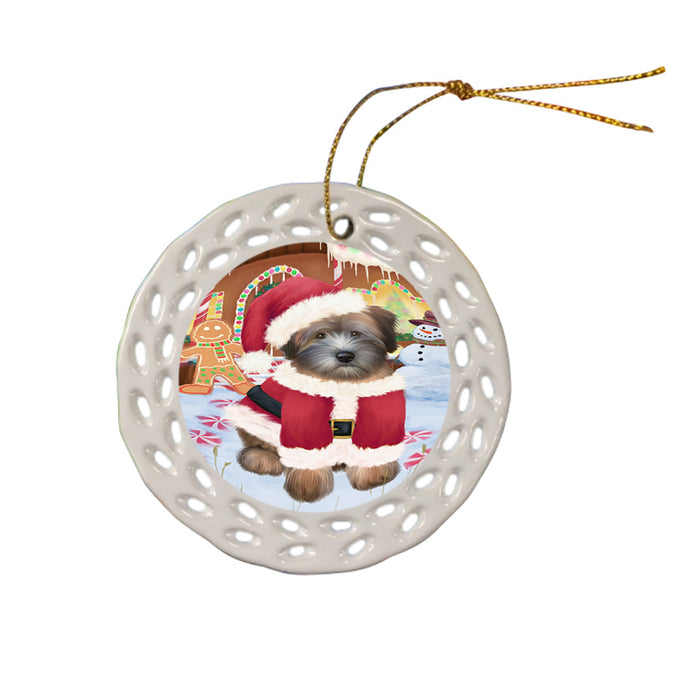 Christmas Gingerbread House Candyfest Wheaten Terrier Dog Ceramic Doily Ornament DPOR56954