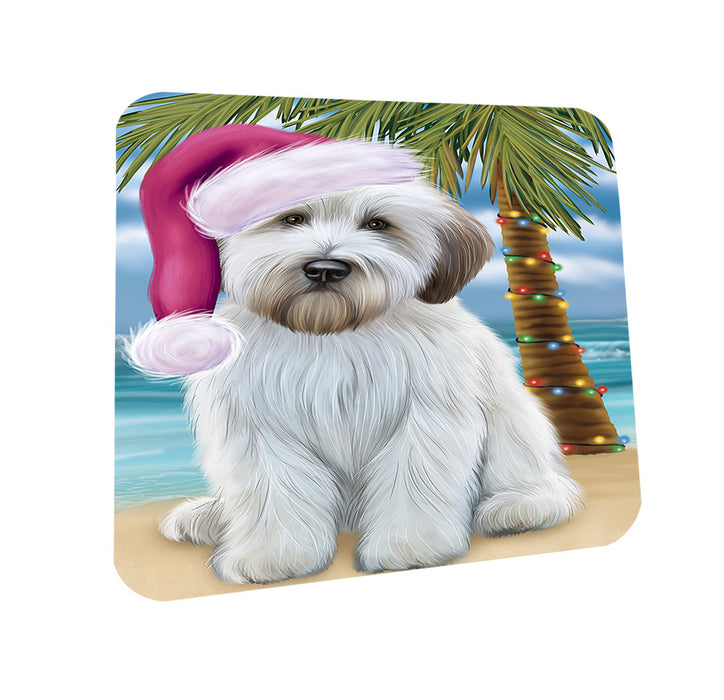 Summertime Happy Holidays Christmas Wheaten Terrier Dog on Tropical Island Beach Coasters Set of 4 CST54425