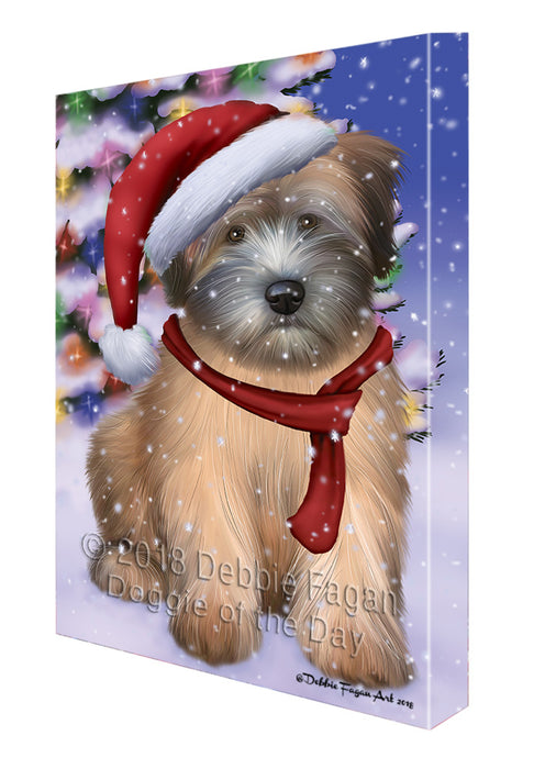 Winterland Wonderland Wheaten Terrier Dog In Christmas Holiday Scenic Background Canvas Print Wall Art Décor CVS101933