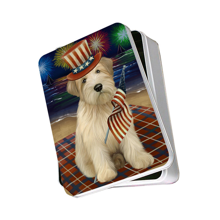 4th of July Independence Day Firework Wheaten Terrier Dog Photo Storage Tin PITN52468