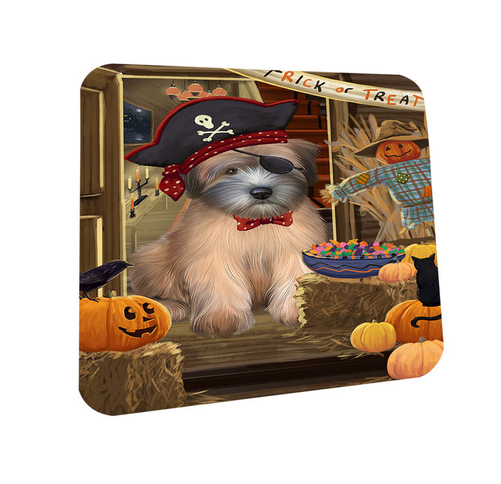 Enter at Own Risk Trick or Treat Halloween Wheaten Terrier Dog Coasters Set of 4 CST53299