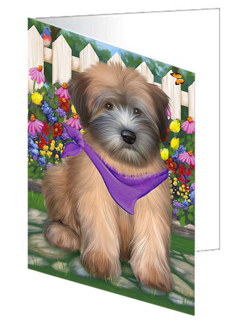 Spring Floral Wheaten Terrier Dog Handmade Artwork Assorted Pets Greeting Cards and Note Cards with Envelopes for All Occasions and Holiday Seasons GCD60881
