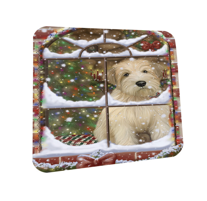 Please Come Home For Christmas Wheaten Terrier Dog Sitting In Window Coasters Set of 4 CST53611