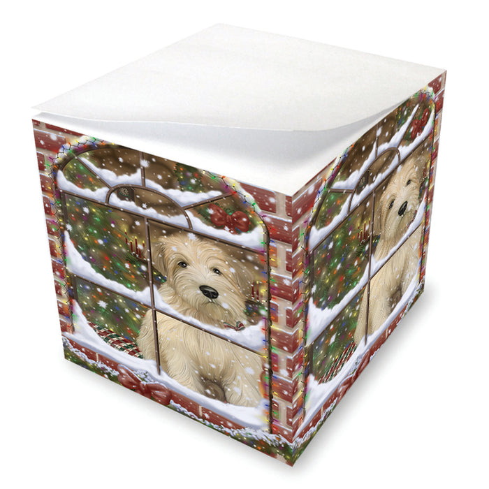 Please Come Home For Christmas Wheaten Terrier Dog Sitting In Window Note Cube NOC55299