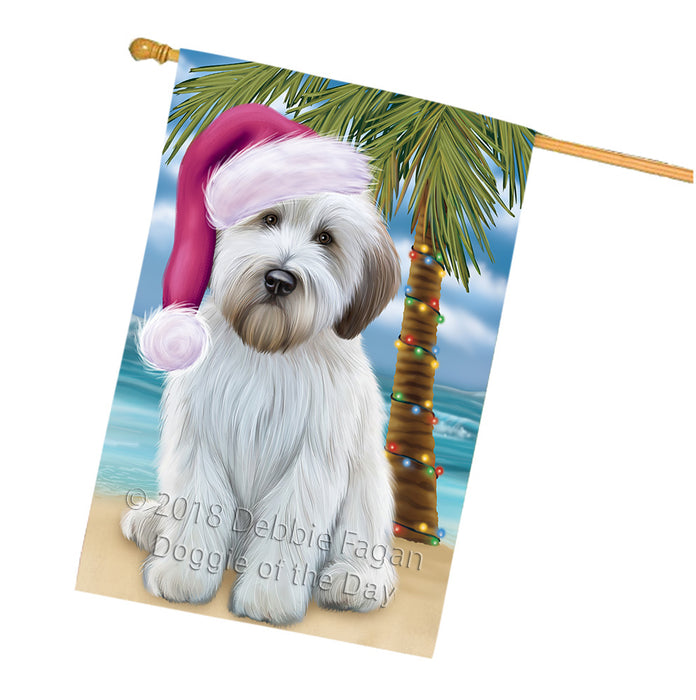 Summertime Happy Holidays Christmas Wheaten Terrier Dog on Tropical Island Beach House Flag FLG54793