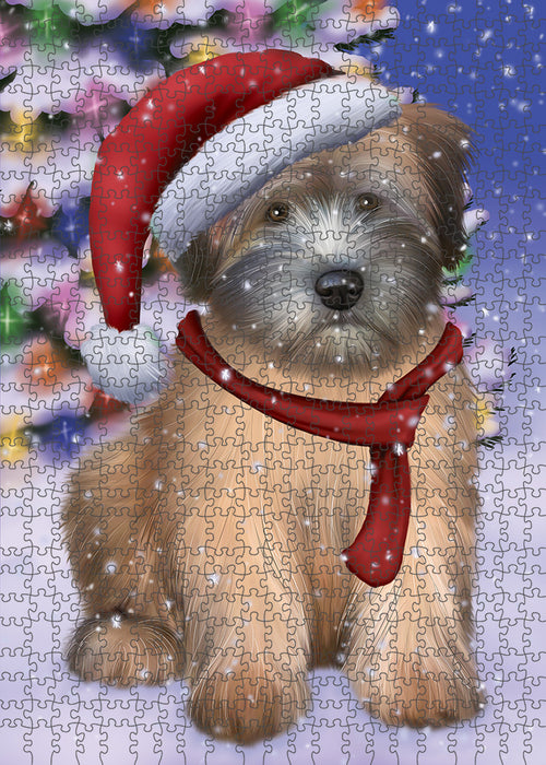 Winterland Wonderland Wheaten Terrier Dog In Christmas Holiday Scenic Background Puzzle with Photo Tin PUZL82304