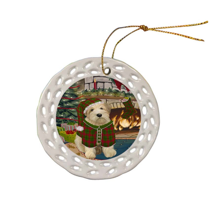 The Stocking was Hung Wheaten Terrier Dog Ceramic Doily Ornament DPOR56016