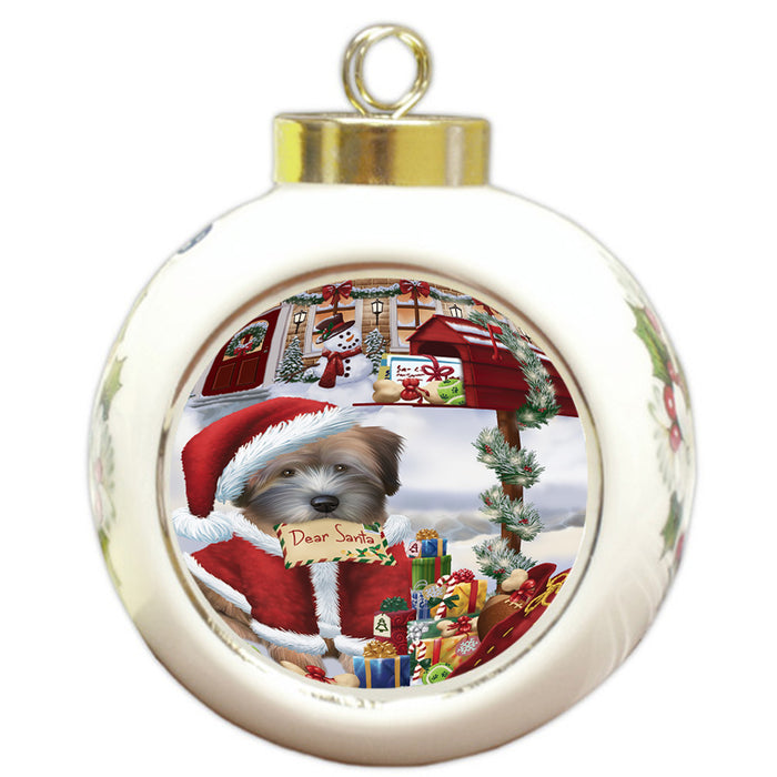 Wheaten Terrier Dog Dear Santa Letter Christmas Holiday Mailbox Round Ball Christmas Ornament RBPOR53560