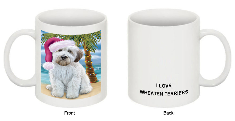 Summertime Happy Holidays Christmas Wheaten Terrier Dog on Tropical Island Beach Coffee Mug MUG49865