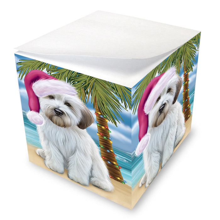 Summertime Happy Holidays Christmas Wheaten Terrier Dog on Tropical Island Beach Note Cube NOC56113