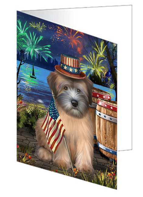 4th of July Independence Day Fireworks Wheaten Terrier Dog at the Lake Handmade Artwork Assorted Pets Greeting Cards and Note Cards with Envelopes for All Occasions and Holiday Seasons GCD57794