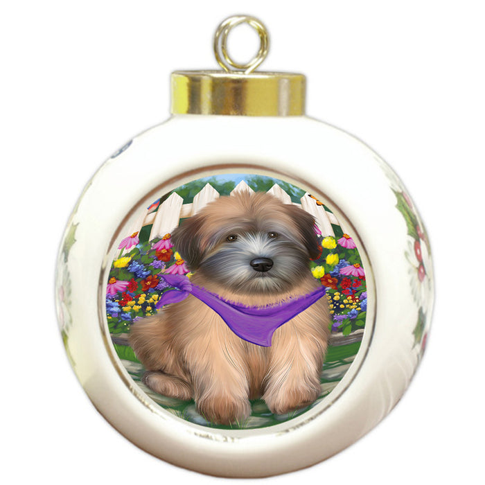 Spring Floral Wheaten Terrier Dog Round Ball Christmas Ornament RBPOR52284