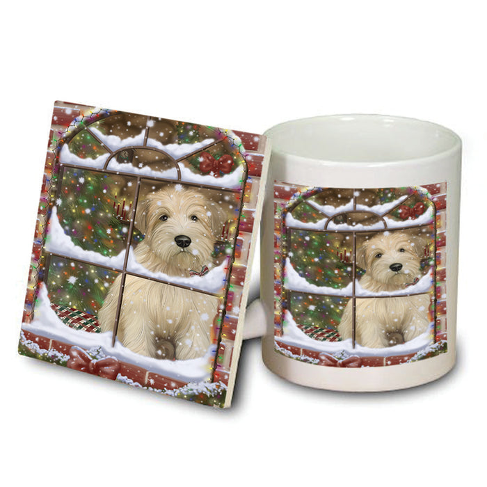 Please Come Home For Christmas Wheaten Terrier Dog Sitting In Window Mug and Coaster Set MUC53645