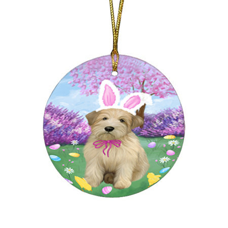 Easter Holiday Wheaten Terrier Dog Round Flat Christmas Ornament RFPOR57354
