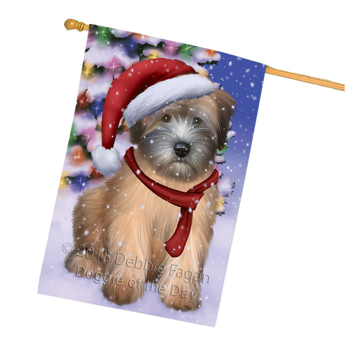 Winterland Wonderland Wheaten Terrier Dog In Christmas Holiday Scenic Background House Flag FLG53985