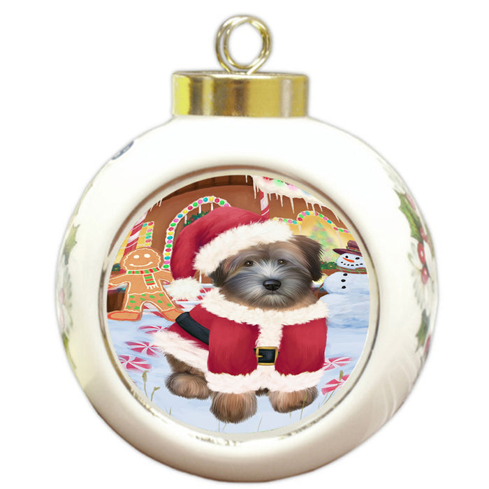 Christmas Gingerbread House Candyfest Wheaten Terrier Dog Round Ball Christmas Ornament RBPOR56954