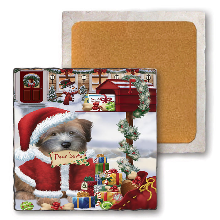 Wheaten Terrier Dog Dear Santa Letter Christmas Holiday Mailbox Set of 4 Natural Stone Marble Tile Coasters MCST48560