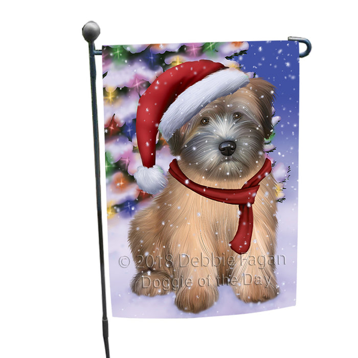 Winterland Wonderland Wheaten Terrier Dog In Christmas Holiday Scenic Background Garden Flag GFLG53849