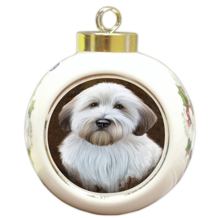 Rustic Wheaten Terrier Dog Round Ball Christmas Ornament RBPOR54502