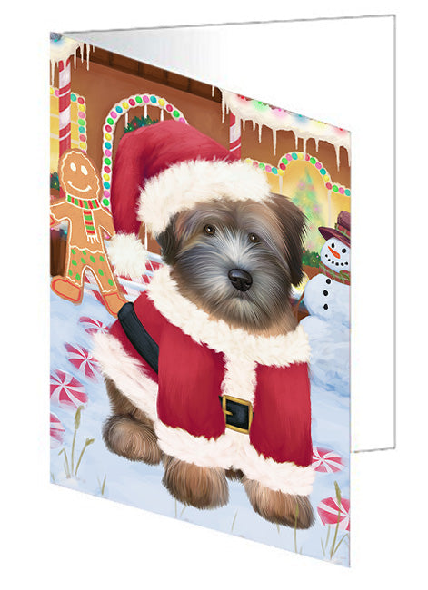 Christmas Gingerbread House Candyfest Wheaten Terrier Dog Handmade Artwork Assorted Pets Greeting Cards and Note Cards with Envelopes for All Occasions and Holiday Seasons GCD74309