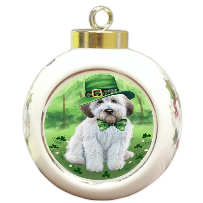 St. Patricks Day Irish Portrait Wheaten Terrier Dog Round Ball Christmas Ornament RBPOR58184