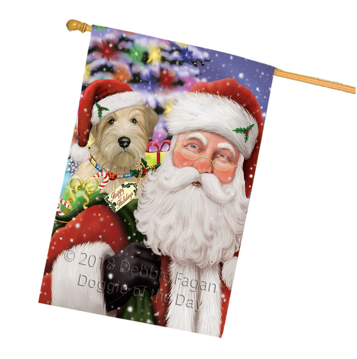 Santa Carrying Wheaten Terrier Dog and Christmas Presents House Flag FLG53907