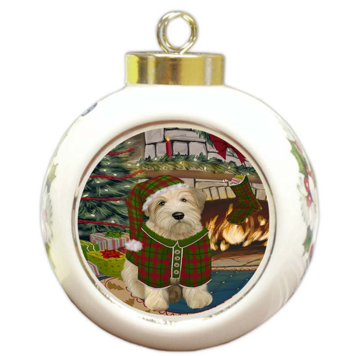 The Stocking was Hung Wheaten Terrier Dog Round Ball Christmas Ornament RBPOR56016