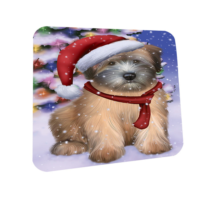 Winterland Wonderland Wheaten Terrier Dog In Christmas Holiday Scenic Background Coasters Set of 4 CST53745