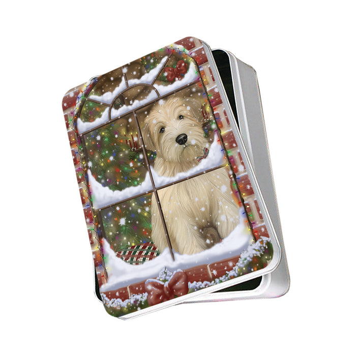 Please Come Home For Christmas Wheaten Terrier Dog Sitting In Window Photo Storage Tin PITN57567