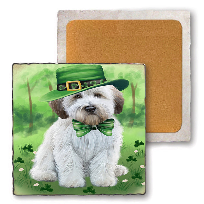 St. Patricks Day Irish Portrait Wheaten Terrier Dog Set of 4 Natural Stone Marble Tile Coasters MCST52057
