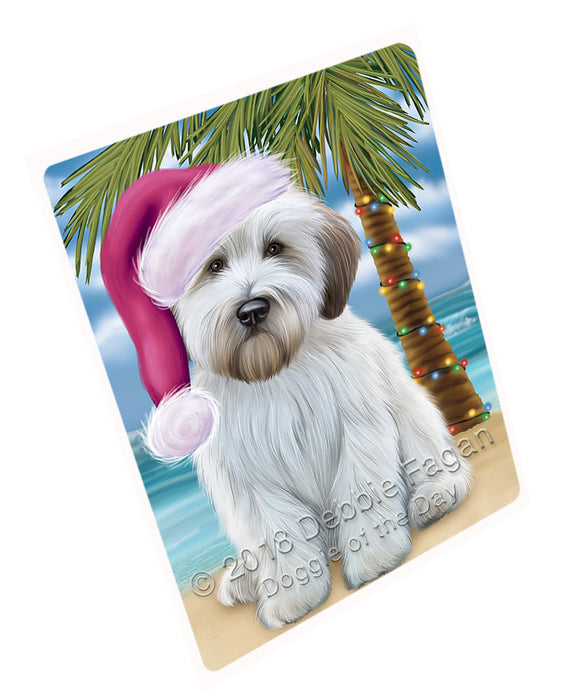 Summertime Happy Holidays Christmas Wheaten Terrier Dog on Tropical Island Beach Large Refrigerator / Dishwasher Magnet RMAG88452