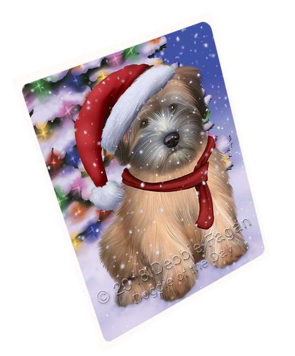 Winterland Wonderland Wheaten Terrier Dog In Christmas Holiday Scenic Background Large Refrigerator / Dishwasher Magnet RMAG83604