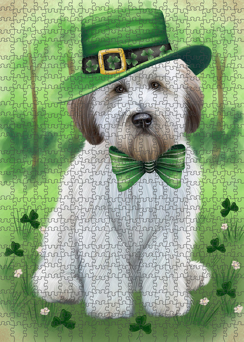 St. Patricks Day Irish Portrait Wheaten Terrier Dog Portrait Jigsaw Puzzle for Adults Animal Interlocking Puzzle Game Unique Gift for Dog Lover's with Metal Tin Box PZL100